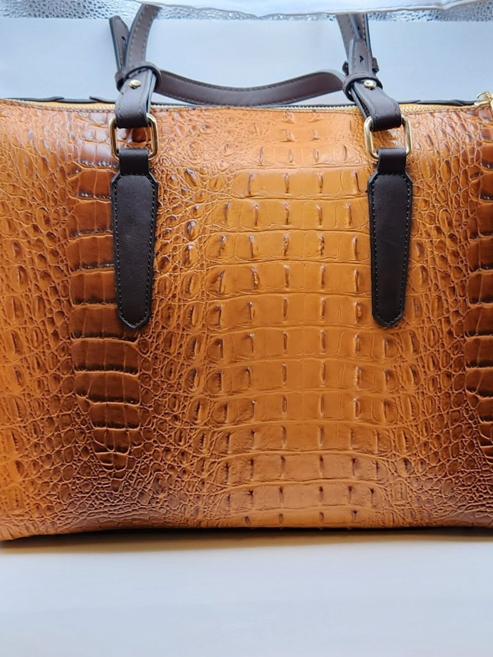 Diophy shoulder bag Vegan Leather warm brown olive green NWT - Picture 2 of 6